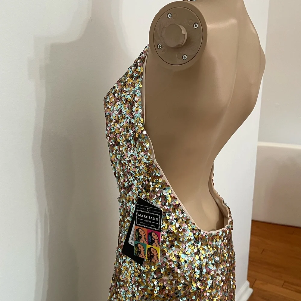 Marciano Limited Edition Shimmering Gold Sequin Halter Gown - Picture 7 of 9